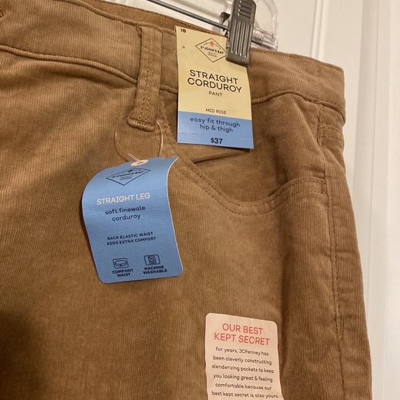 St. John’s Bay Straight Leg Corduroy Mid Rise Pant. Size 18. Color - Dark Camel - Picture 3 of 11